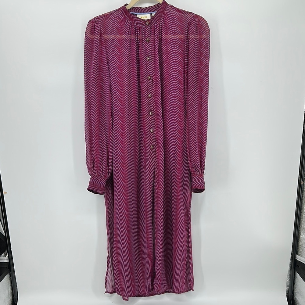 Maeve Boho Whimsigoth Romantic Festival Red Sheer Tunic W/Mandarin Collar Sz0